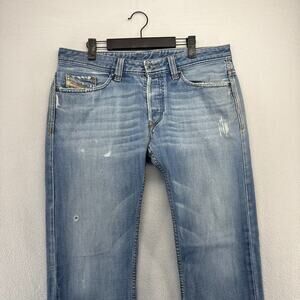 Diesel jeans mens 33 Fits 35x32 Blue Straight Whisker Viker Vintage y2k Whisker